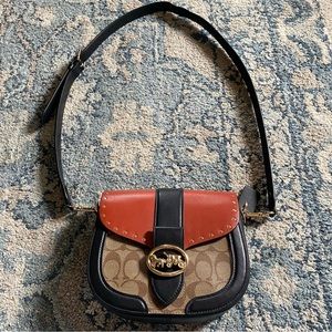 Coach Georgie Saddle Bag In Colorblock Signature Canvas With Rivets